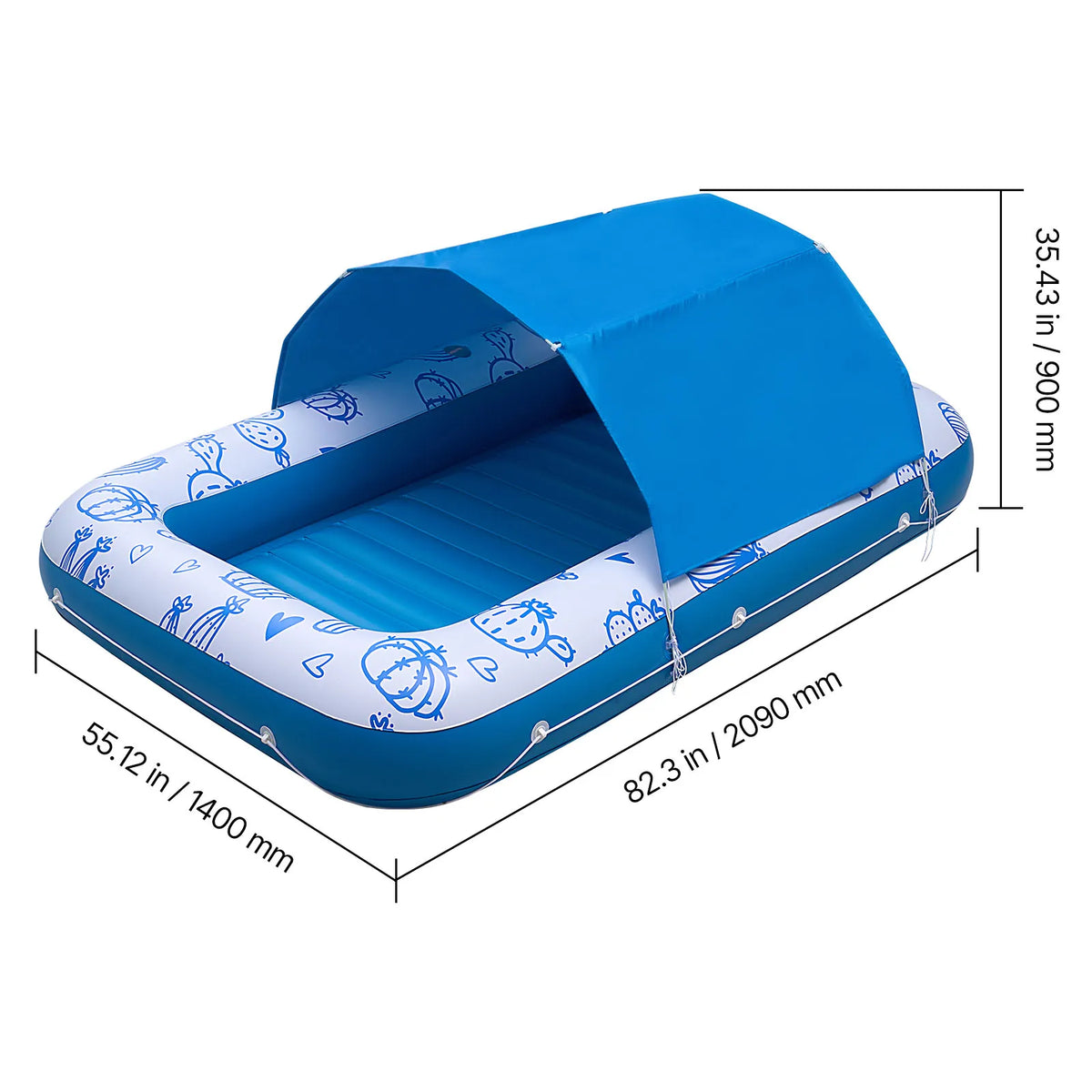 SucceBuy Inflatable Pool Float With Canopy, Pillow And Cup Holder