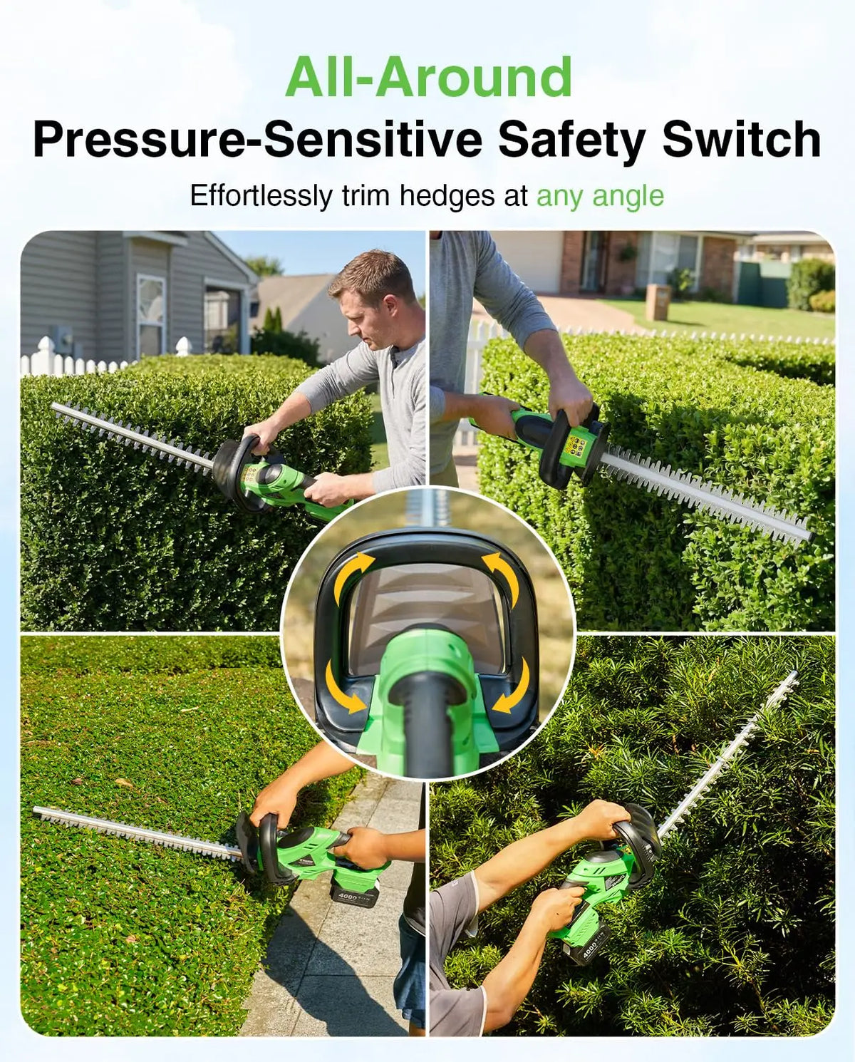 TaskStar Cordless Hedge Trimmer 20V Handheld Garden Bush Trimming Tool SK5 Dual Action Blade Electric Shrub Trimmer for Makita 18V Battery(with 2 4000mAh Batteries)