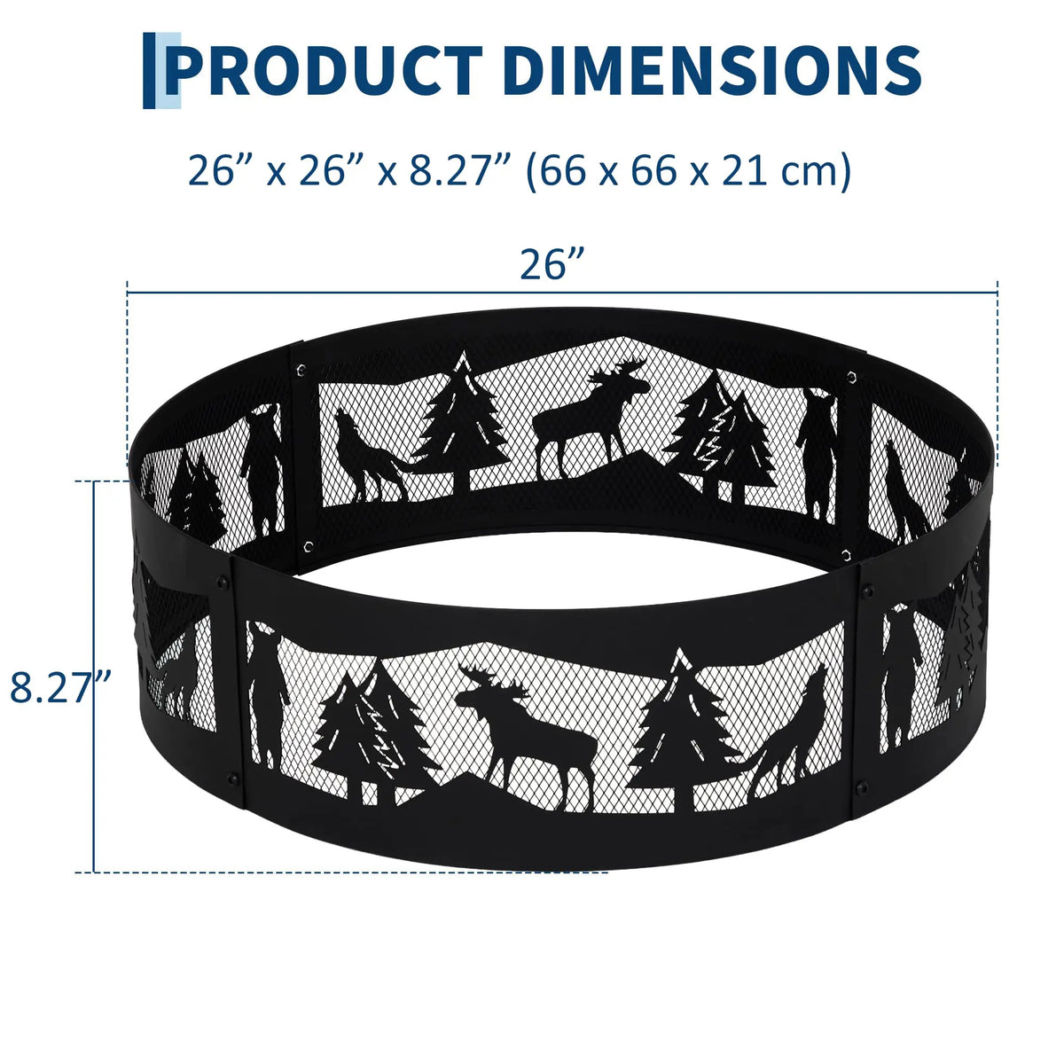 HiMISS Steel Wood Burning Fire Pit Ring With Deer Cutouts