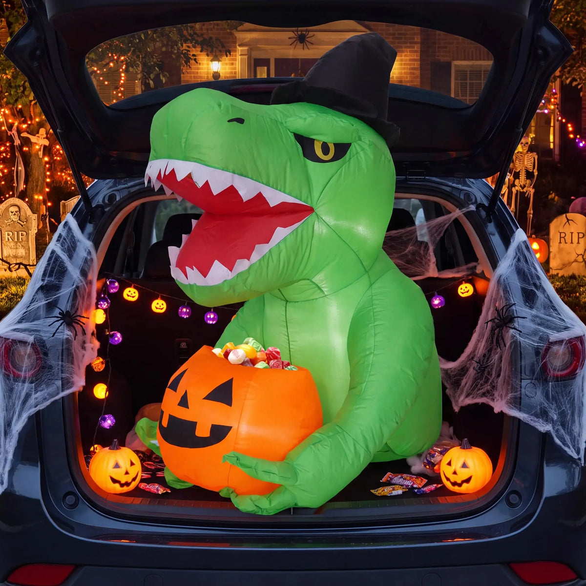 HiMISS Halloween Inflatable Dinosaur Trunk Or Treat Car Decoration