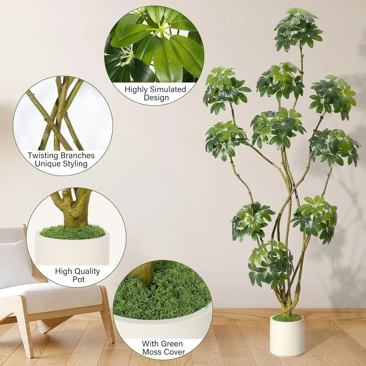 HiMISS Artificial Umbrella Tree Faux Floor Plant With Lifelike Leaves