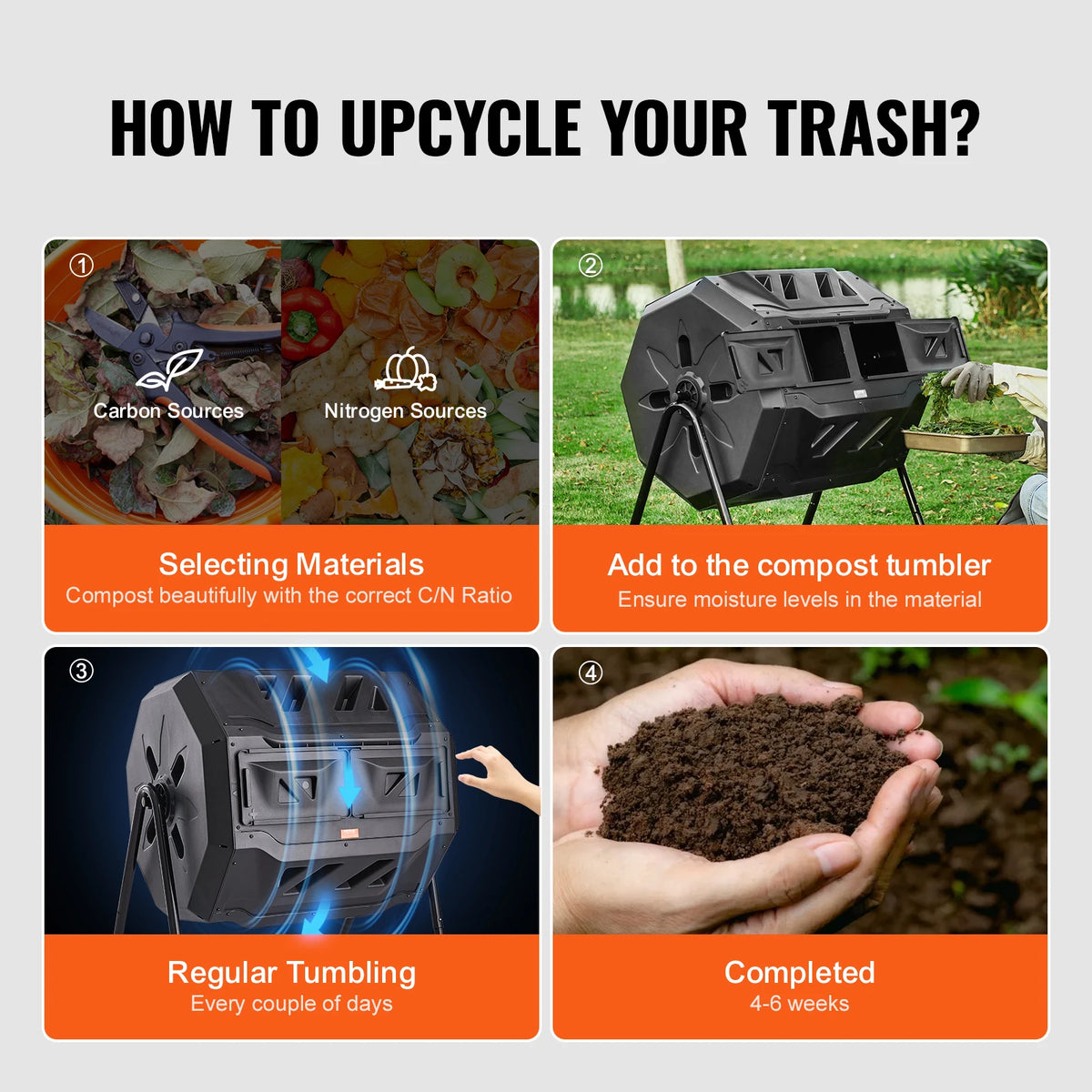 SucceBuy Dual Chamber Compost Tumbler Bin For Garden