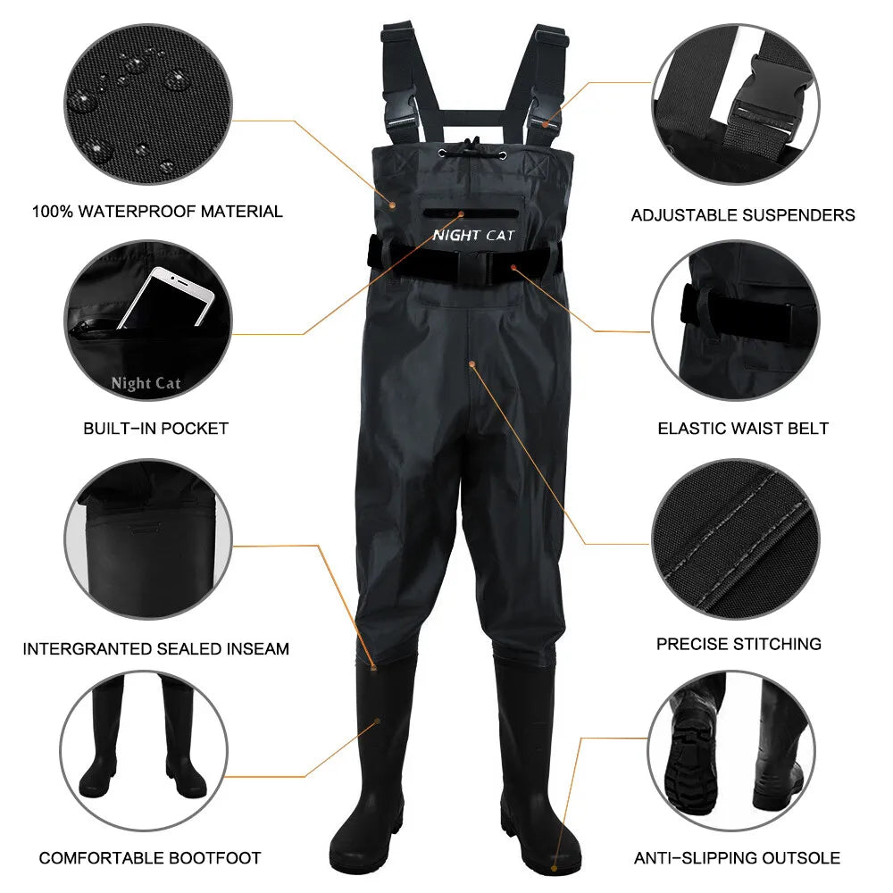 Adjustable Waterproof Nylon Pvc Chest Waders With Boots For Fishing