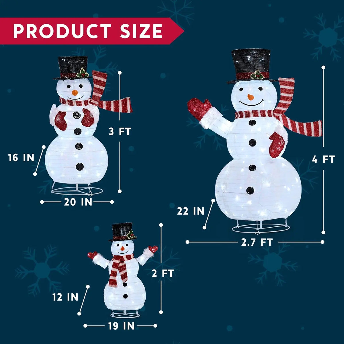 Joyfy 3D Collapsible Snowman Christmas Yard Lights With LED Lights