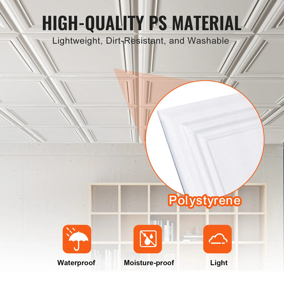SucceBuy Polystyrene Drop Ceiling Tiles for Basement and Office Decor