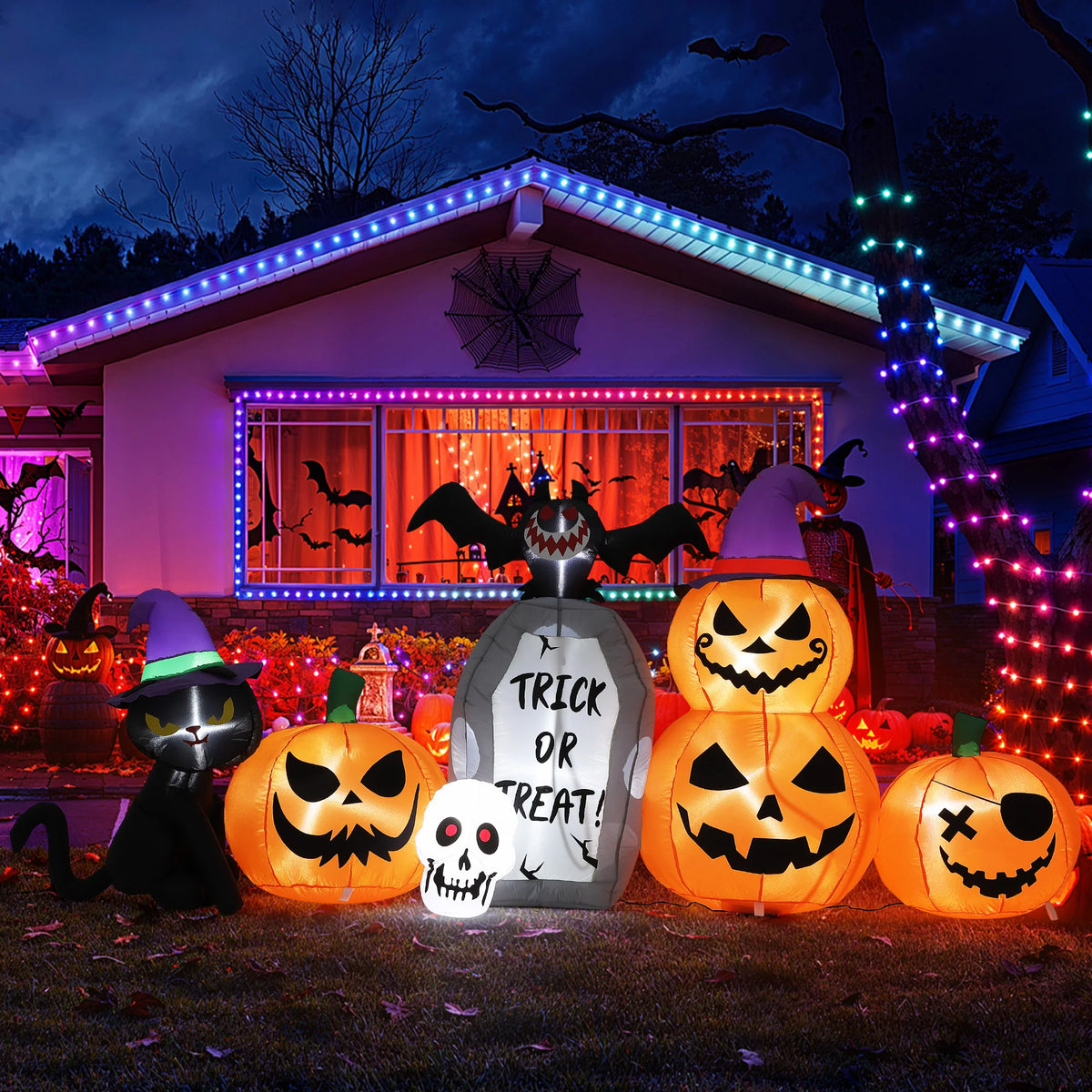 HiMISS Halloween Pumpkin Black Cat Tombstone Inflatable Yard Decoration