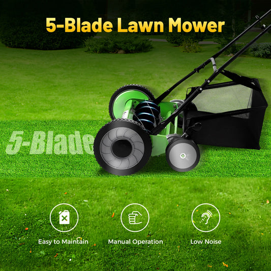 Manual Push Reel Lawn Mower With Integrated Grass Catcher