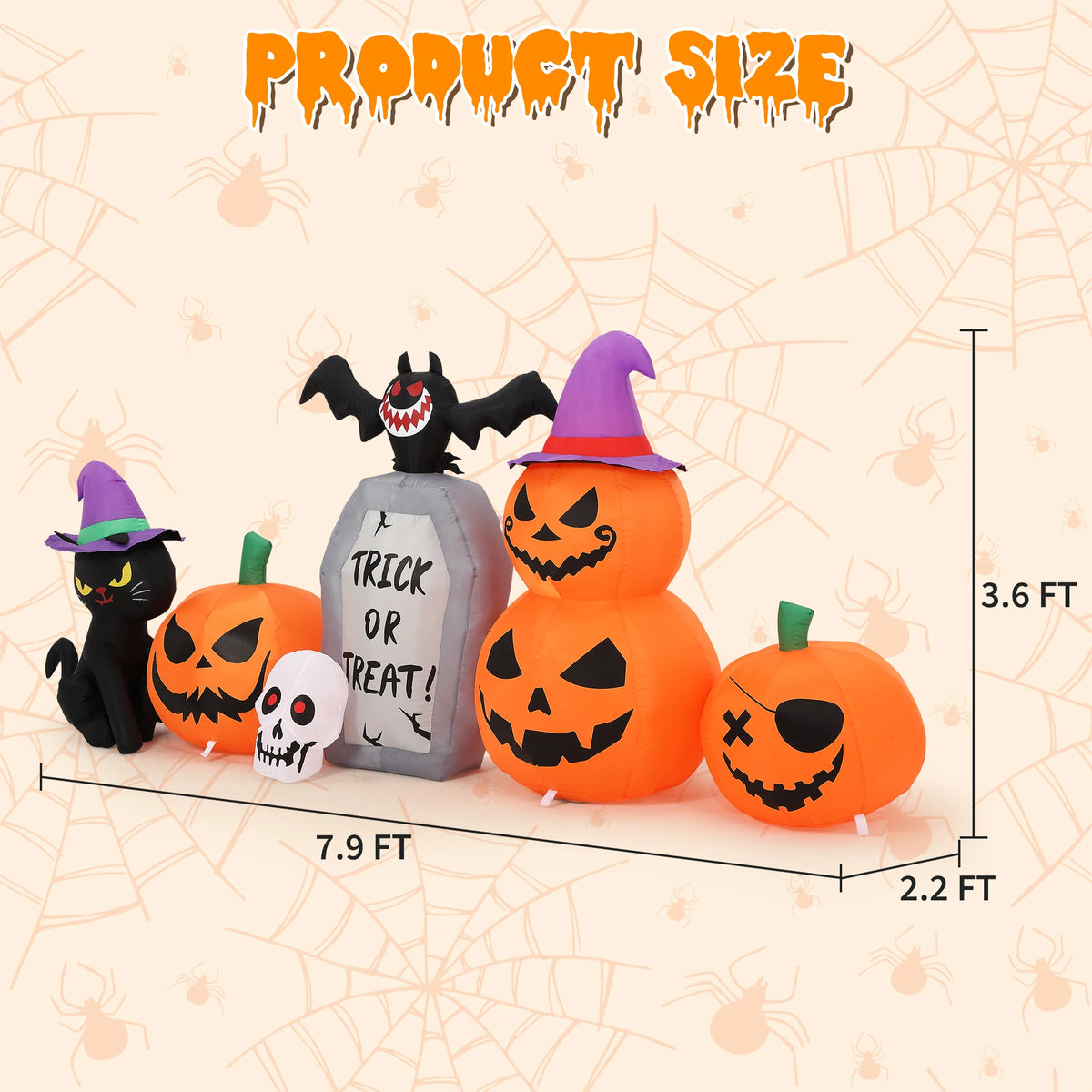 HiMISS Halloween Pumpkin Black Cat Tombstone Inflatable Yard Decoration