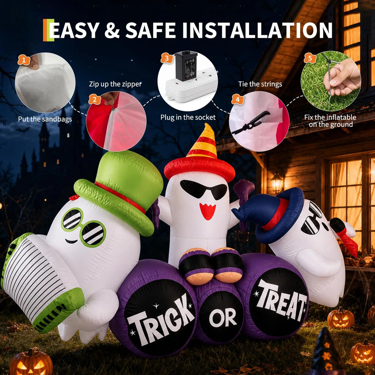 HiMISS Halloween Ghost Band Inflatable Outdoor Yard Decoration LED Lights