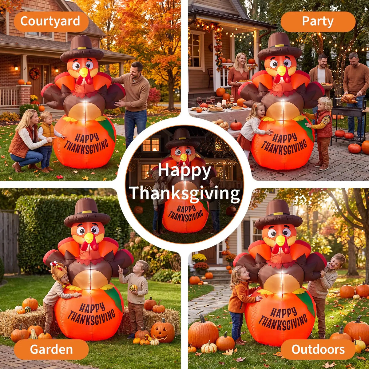 HiMISS Thanksgiving Pumpkin Turkey Inflatable Yard Decoration With LED Lights