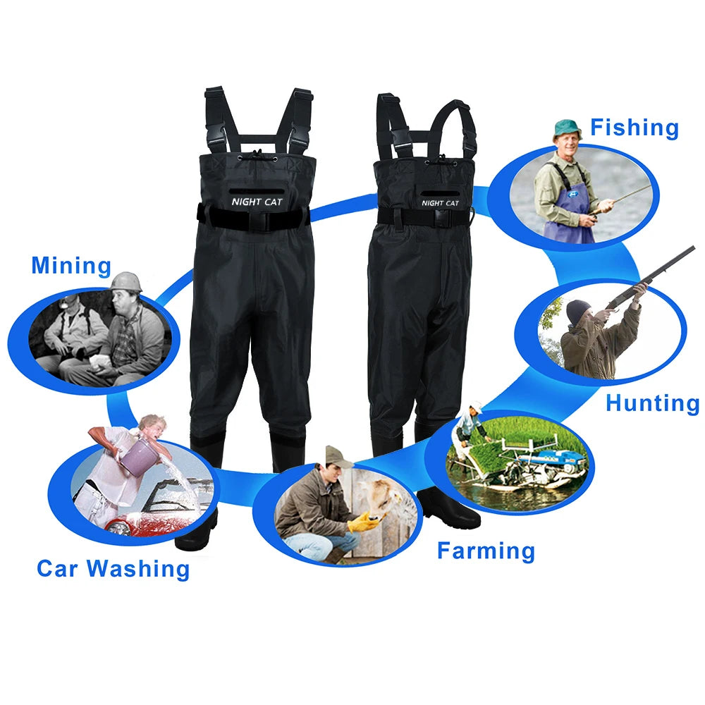 Adjustable Waterproof Nylon Pvc Chest Waders With Boots For Fishing