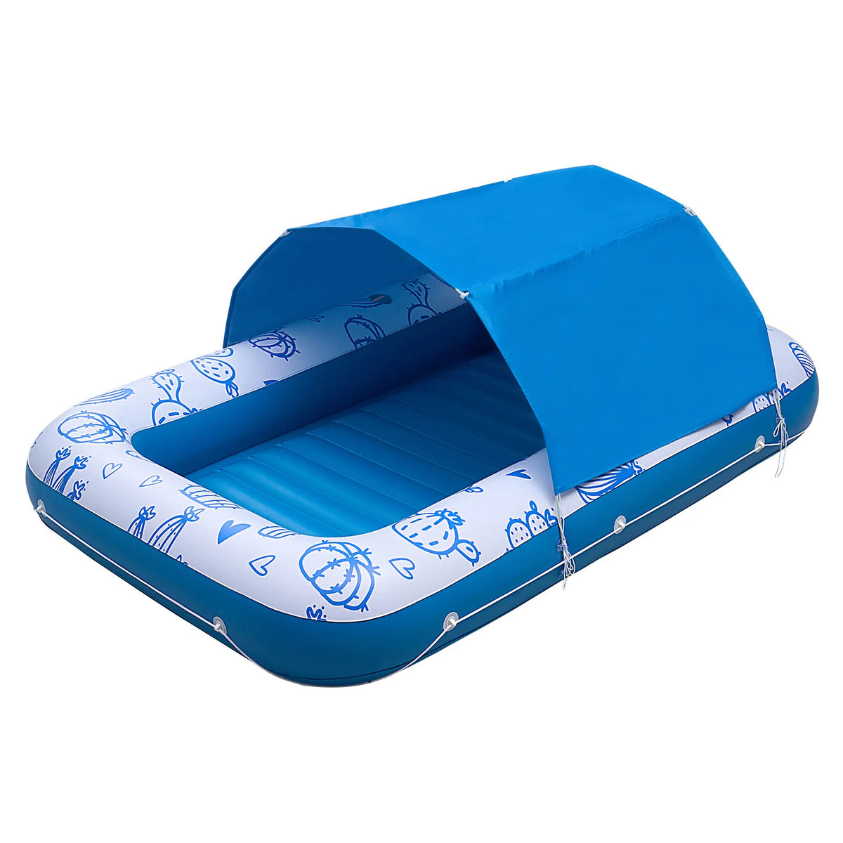 SucceBuy Inflatable Pool Float With Canopy, Pillow And Cup Holder