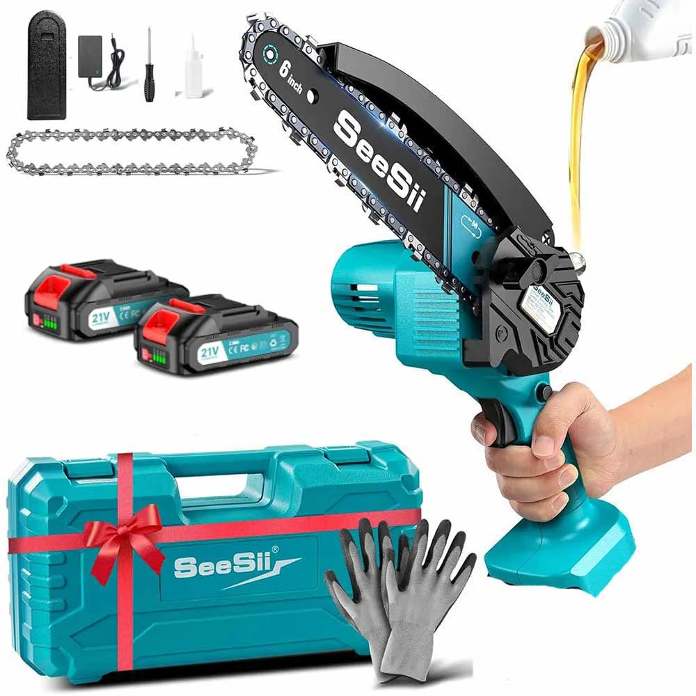 Seesii Cordless Mini Chainsaw Electric Woodworking Garden Pruner
