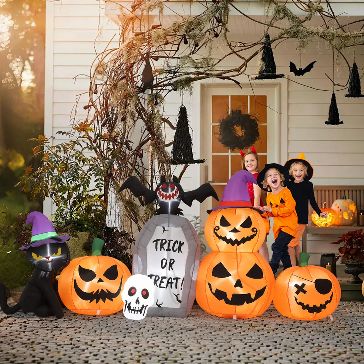HiMISS Halloween Pumpkin Black Cat Tombstone Inflatable Yard Decoration