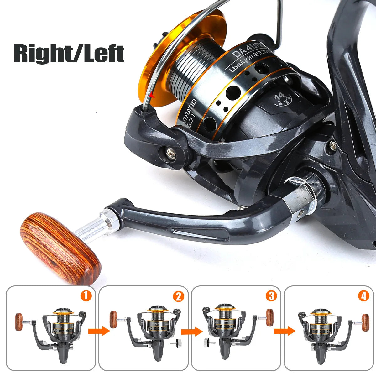 Metal Head Spinning Fishing Reel With Foldable Crank, Dual Spool Design