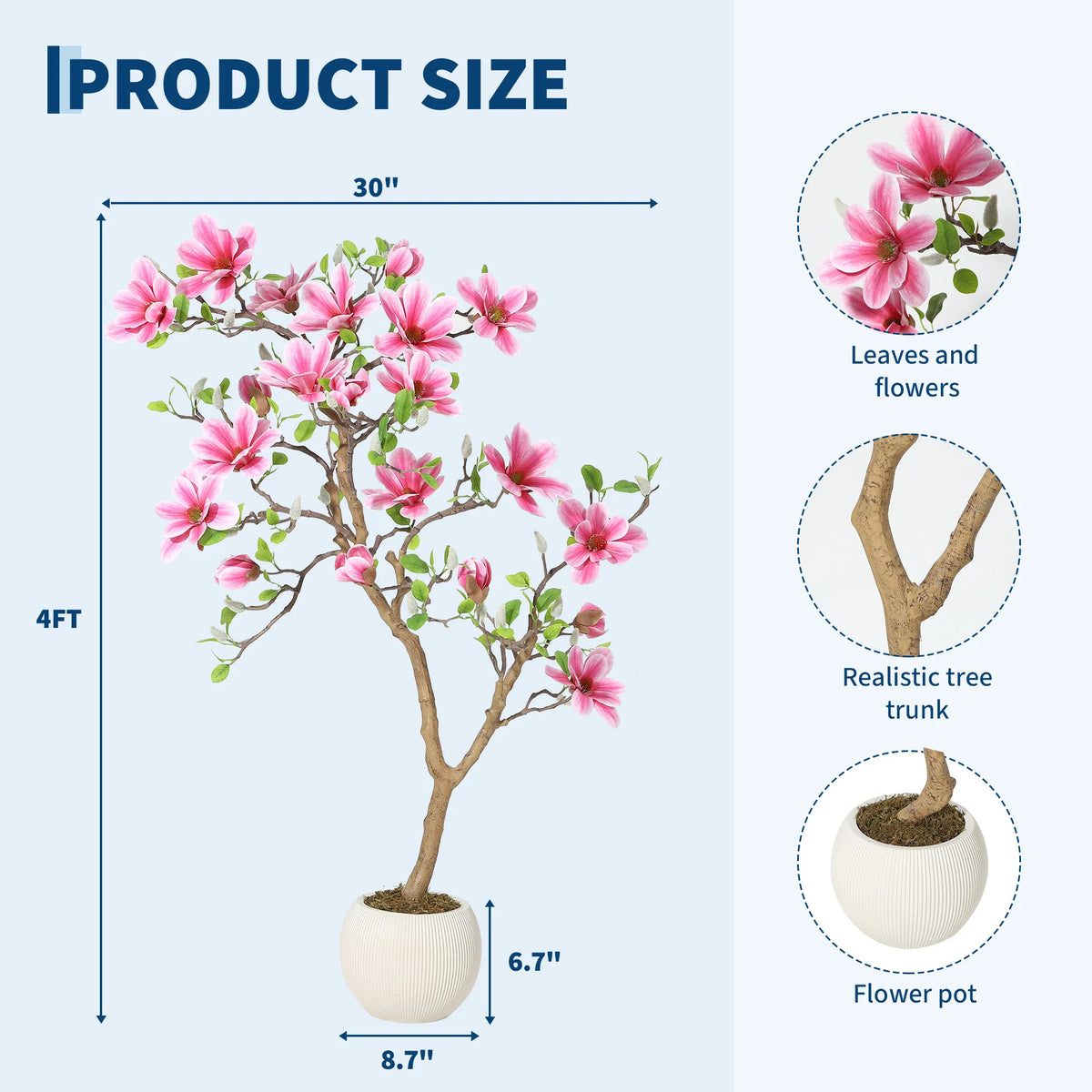 HiMISS Artificial Magnolia Tree for Realistic Indoor Home Decor