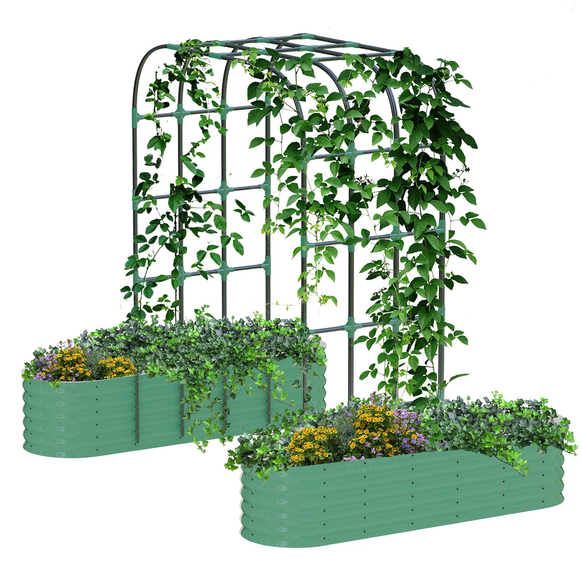 HiMISS Galvanized Raised Garden Bed With Arch Trellis For Vines