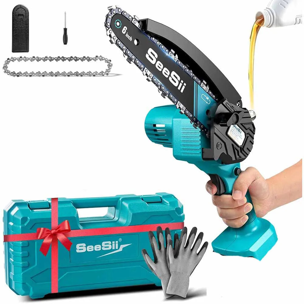 Seesii Cordless Mini Chainsaw Electric Woodworking Garden Pruner
