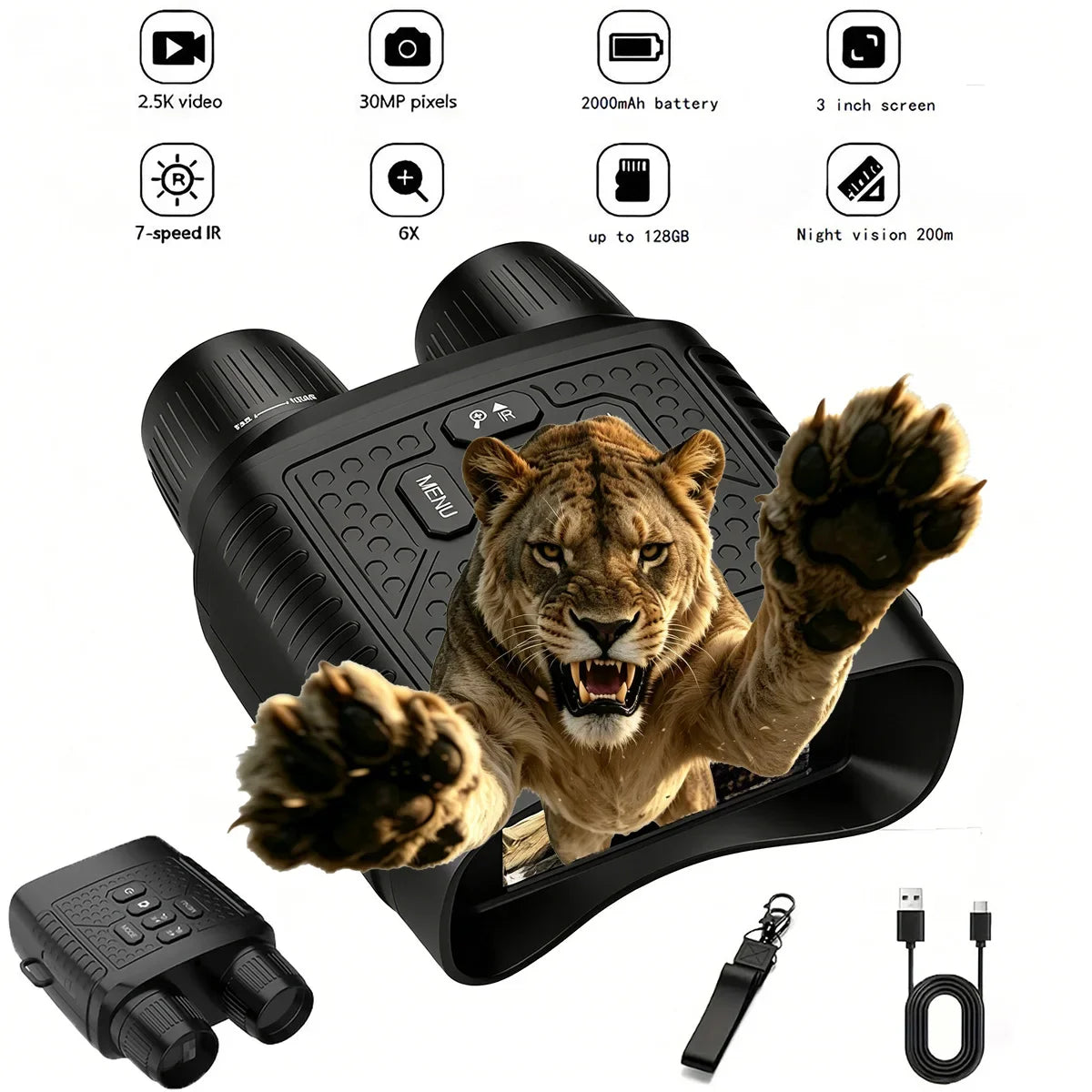 2.5K Digital Night Vision Binoculars With 6X Zoom And Recording