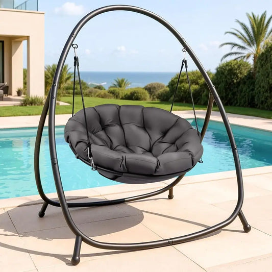 Hanging Swing Chair With Stand Padded Cushion For Indoor Outdoor