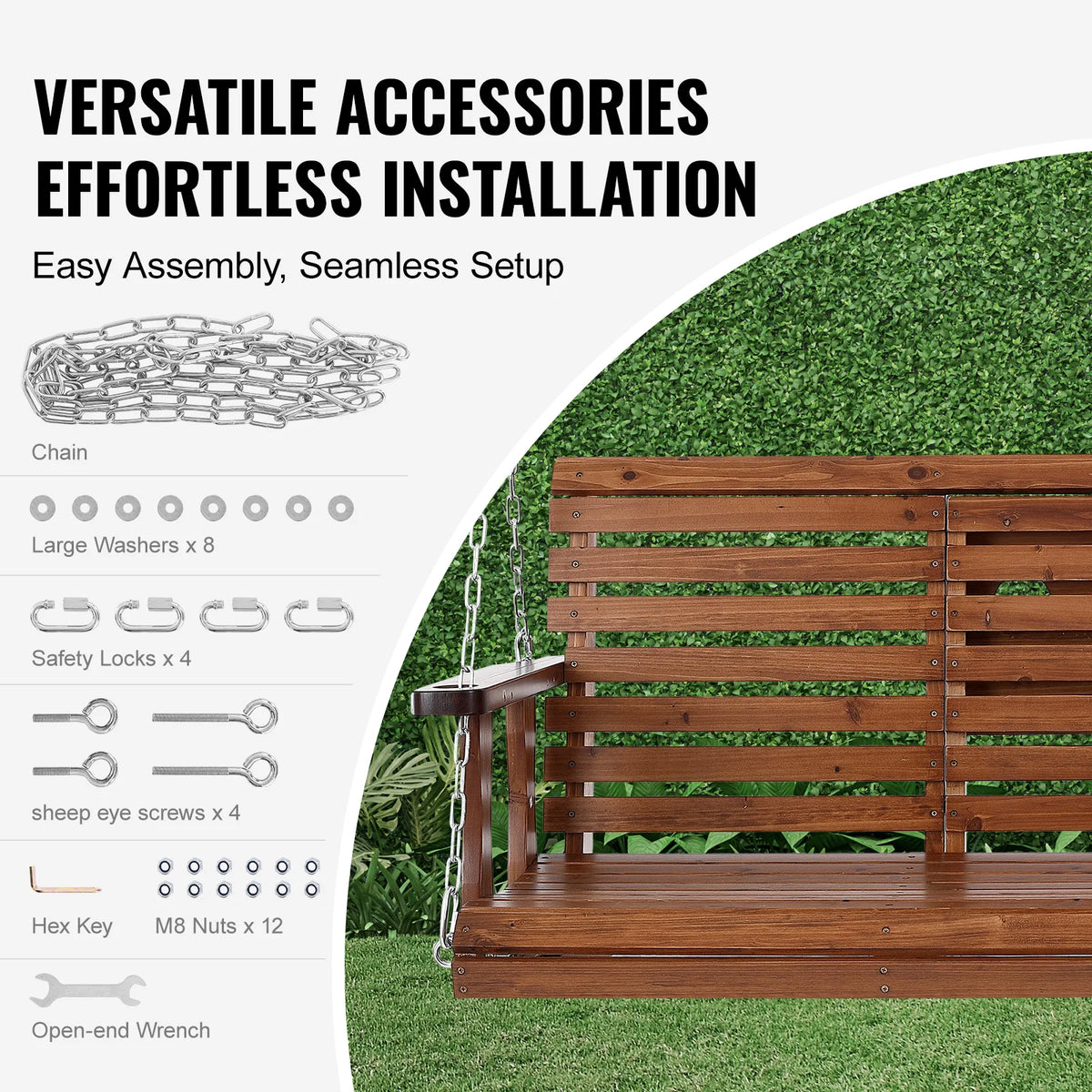 SucceBuy Heavy Duty Cedar Wood Porch Swing For Gardens