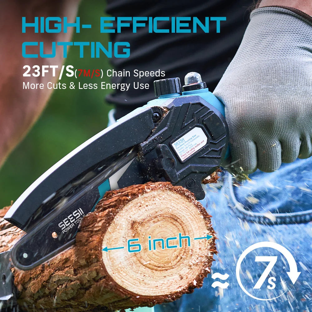 Seesii Cordless Mini Chainsaw Electric Woodworking Garden Pruner