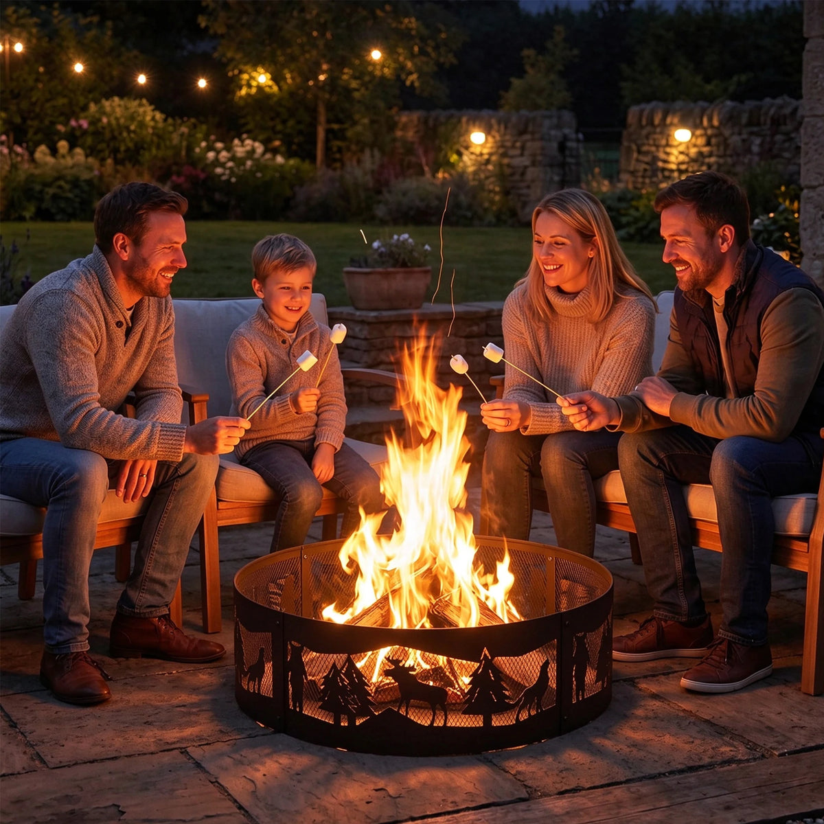 HiMISS Steel Wood Burning Fire Pit Ring With Deer Cutouts