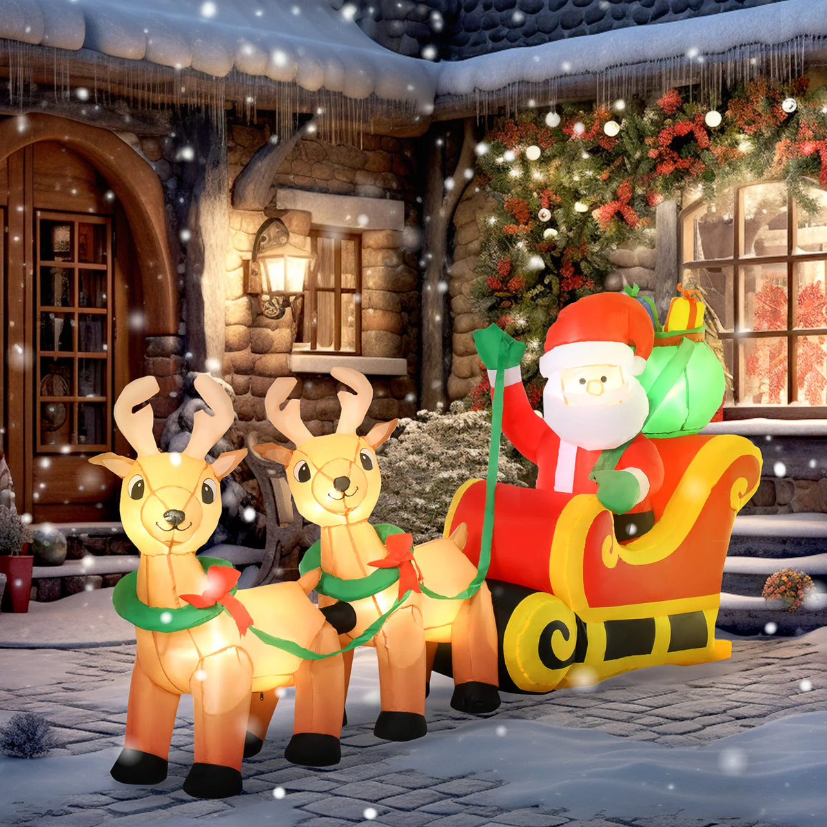 HOMCOM Inflatable Christmas Santa Claus Sleigh Outdoor LED Display