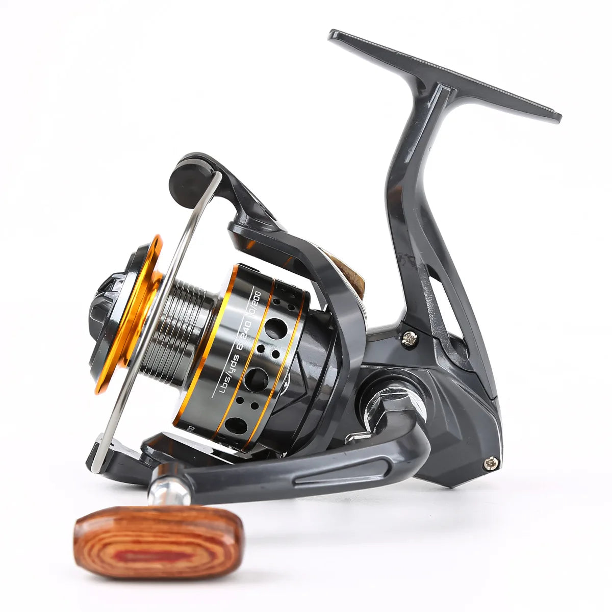 Metal Head Spinning Fishing Reel With Foldable Crank, Dual Spool Design
