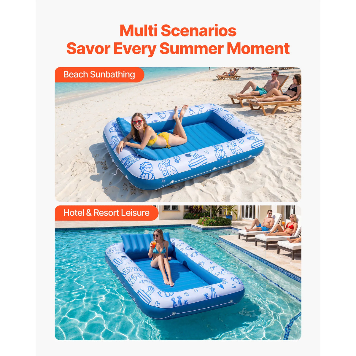SucceBuy Inflatable Pool Float With Canopy, Pillow And Cup Holder
