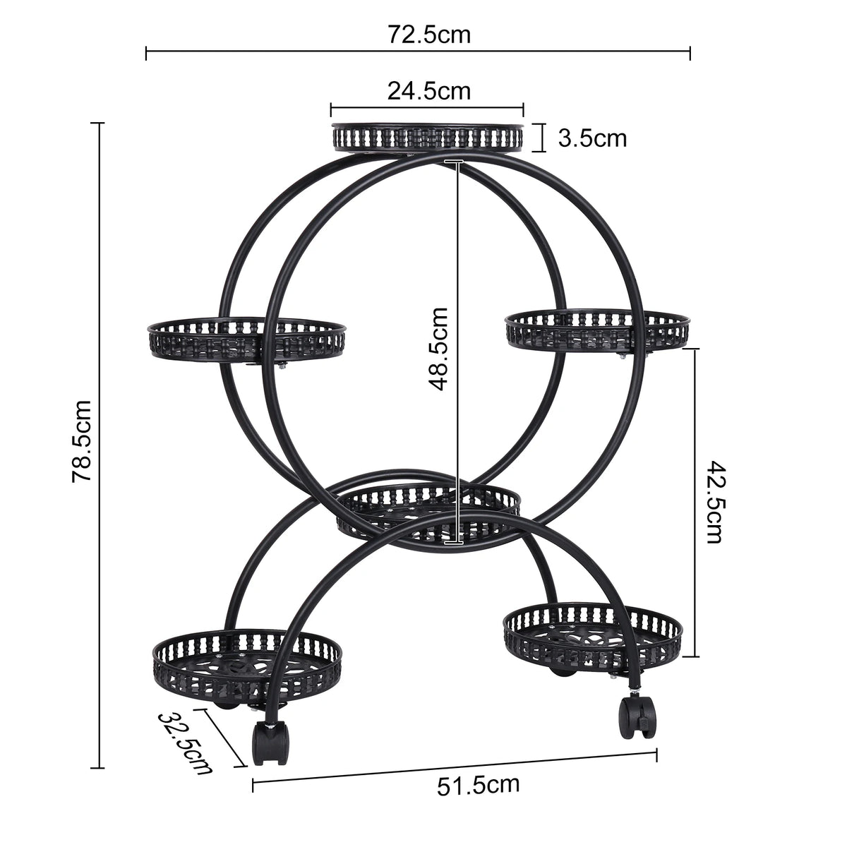 Six Pot Metal Plant Stand Shelf With Four Rolling Wheels