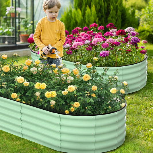 HiMiss Galvanized Steel Oval Raised Garden Planter Box