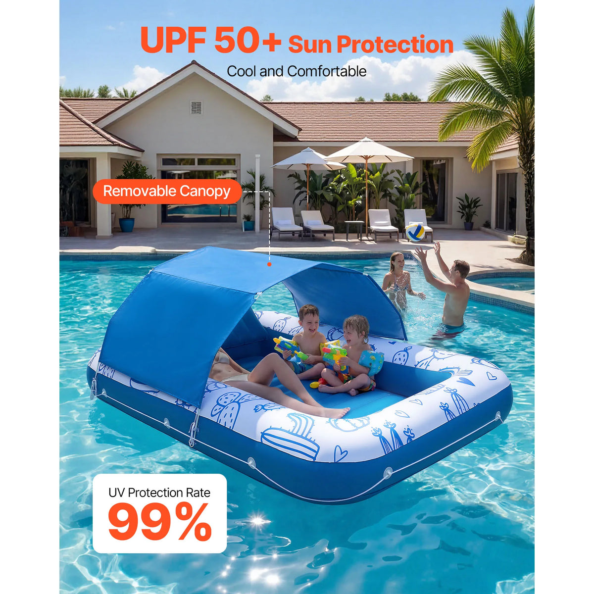 SucceBuy Inflatable Pool Float With Canopy, Pillow And Cup Holder