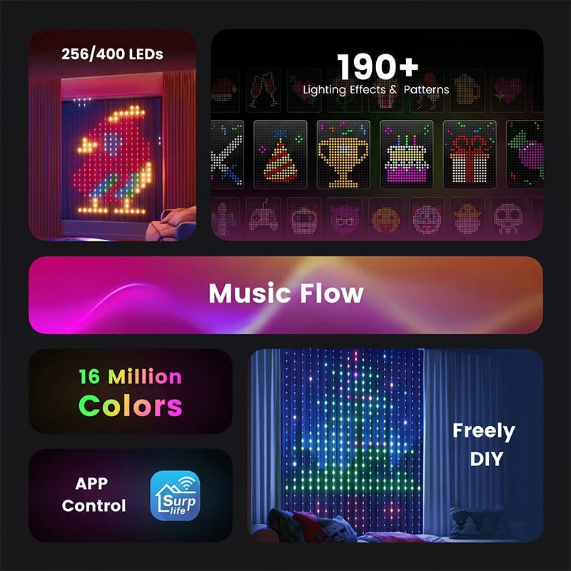 MIMIRGB Smart LED Curtain Lights Music Sync Indoor Outdoor Decor