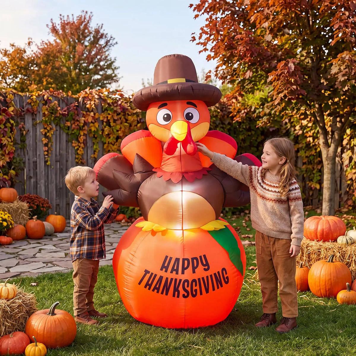 HiMISS Thanksgiving Pumpkin Turkey Inflatable Yard Decoration With LED Lights