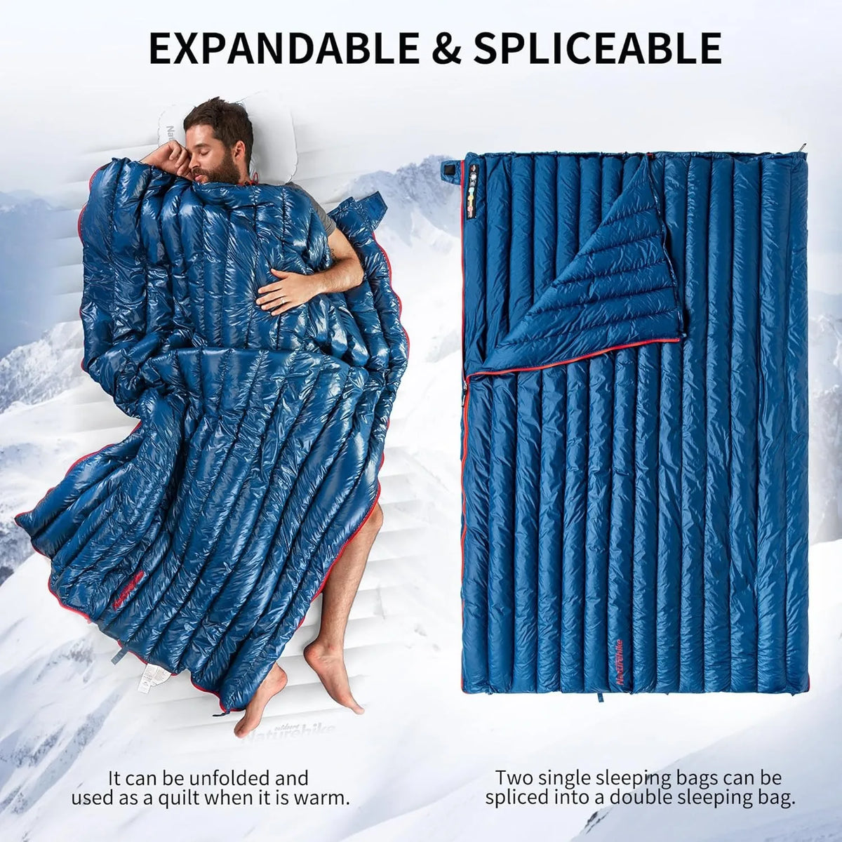Naturehike Ultralight Backpacking Duck Down Sleeping Bag for Adults Warm Splicable Double Quilt 2 Person Sleeping Bags for Hiking Camping 3 Seasons