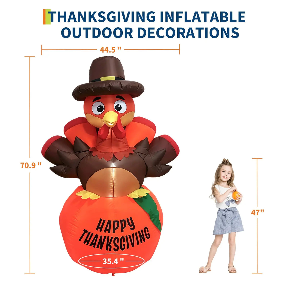 HiMISS Thanksgiving Pumpkin Turkey Inflatable Yard Decoration With LED Lights