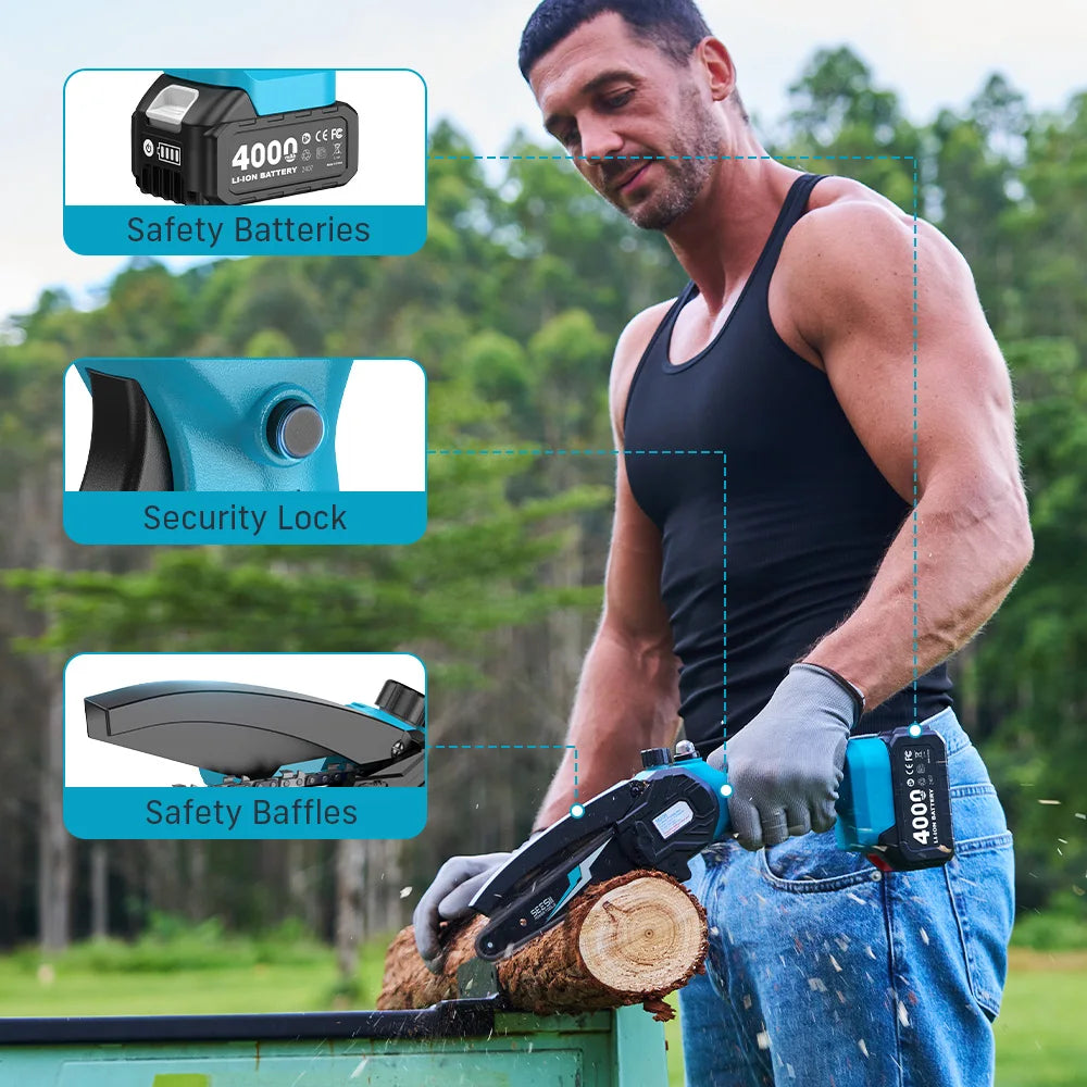 Seesii Cordless Mini Chainsaw Electric Woodworking Garden Pruner