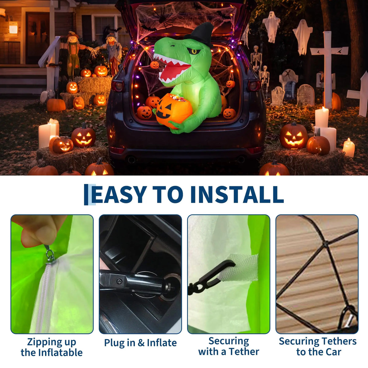 HiMISS Halloween Inflatable Dinosaur Trunk Or Treat Car Decoration