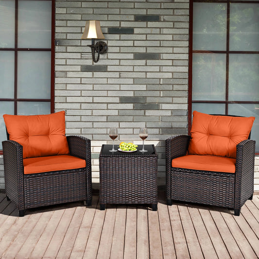 Homasis Outdoor Rattan Cushioned Conversation Furniture Set