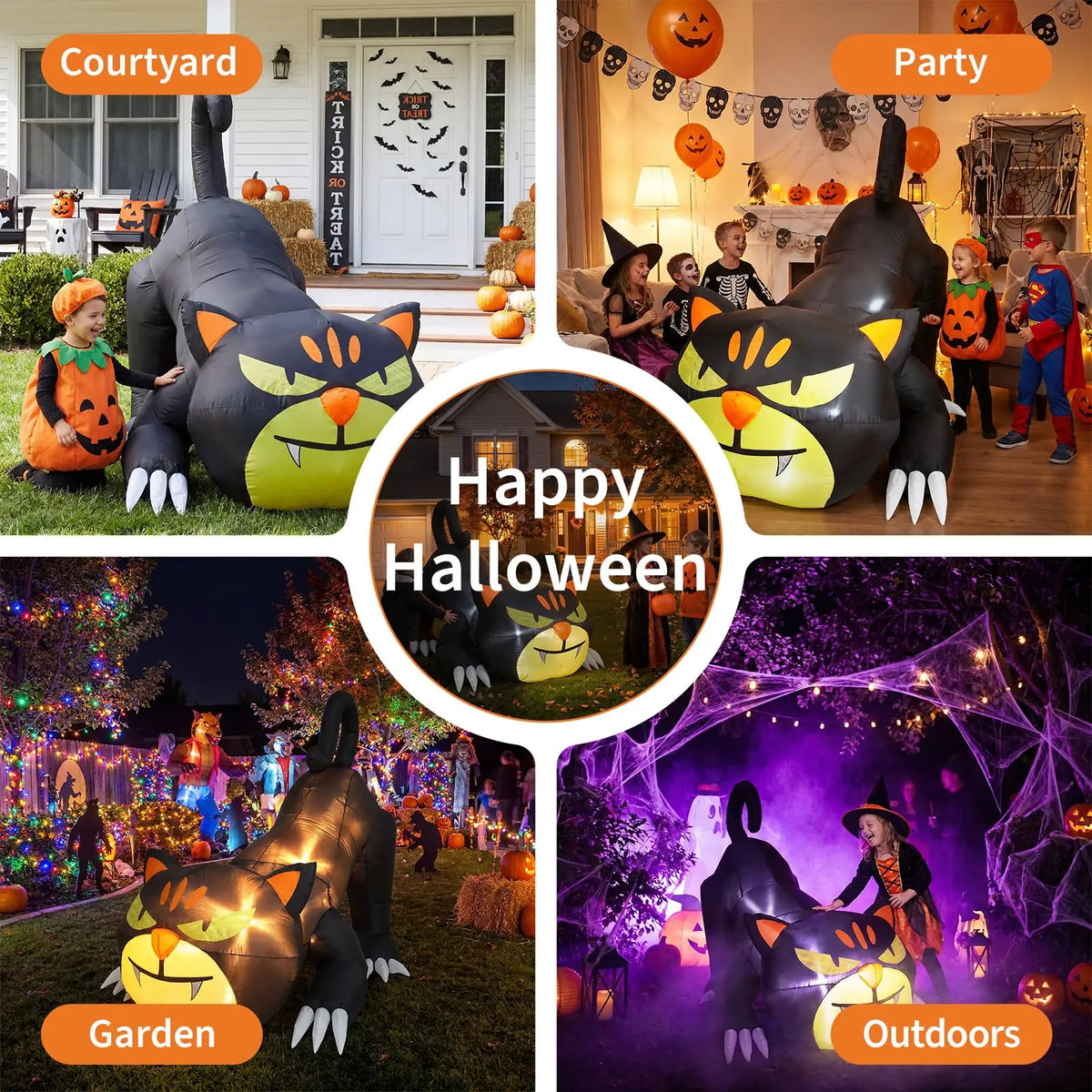 HiMISS Halloween Inflatable Crawling Cat Yard Decor With LED Lights