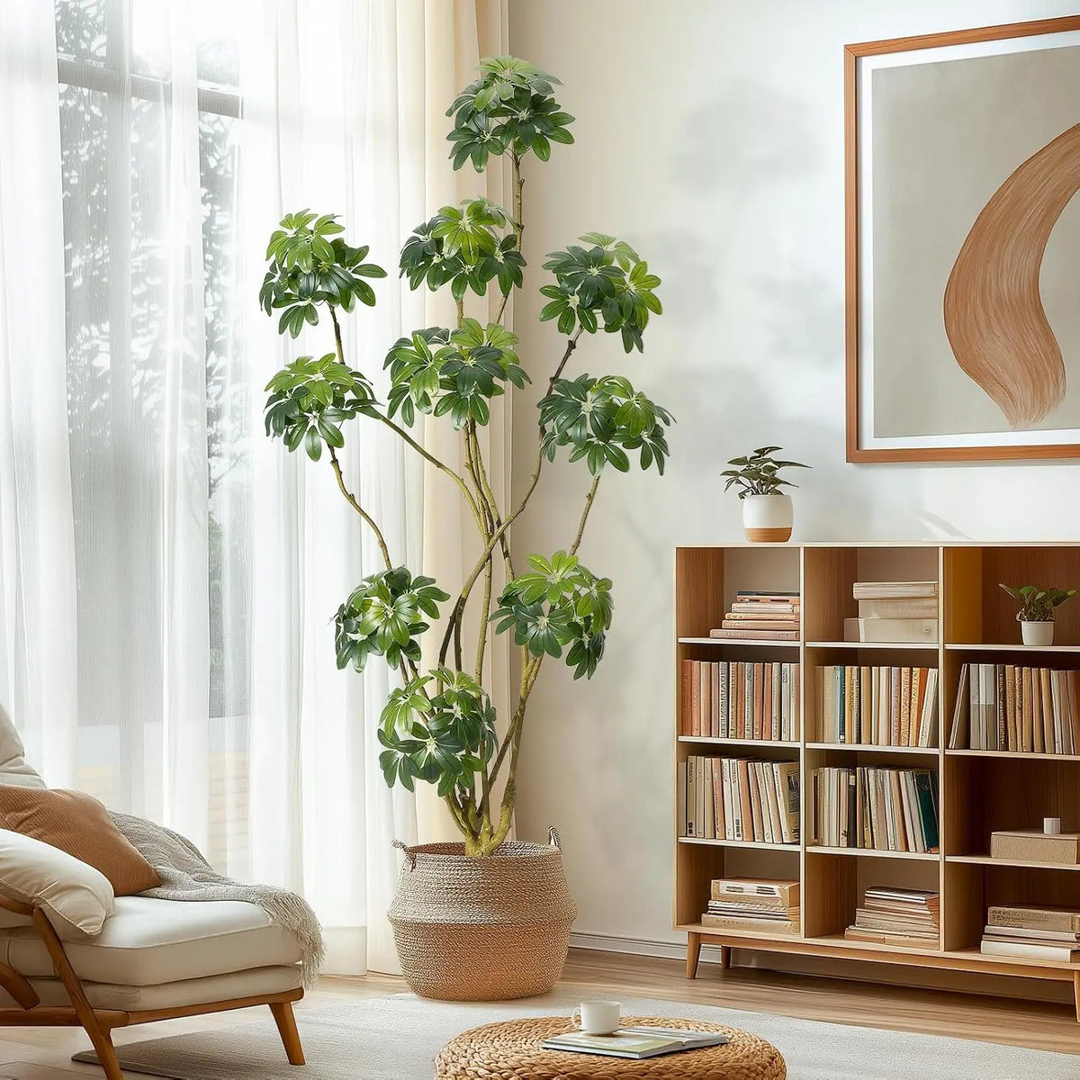HiMISS Artificial Umbrella Tree Faux Floor Plant With Lifelike Leaves