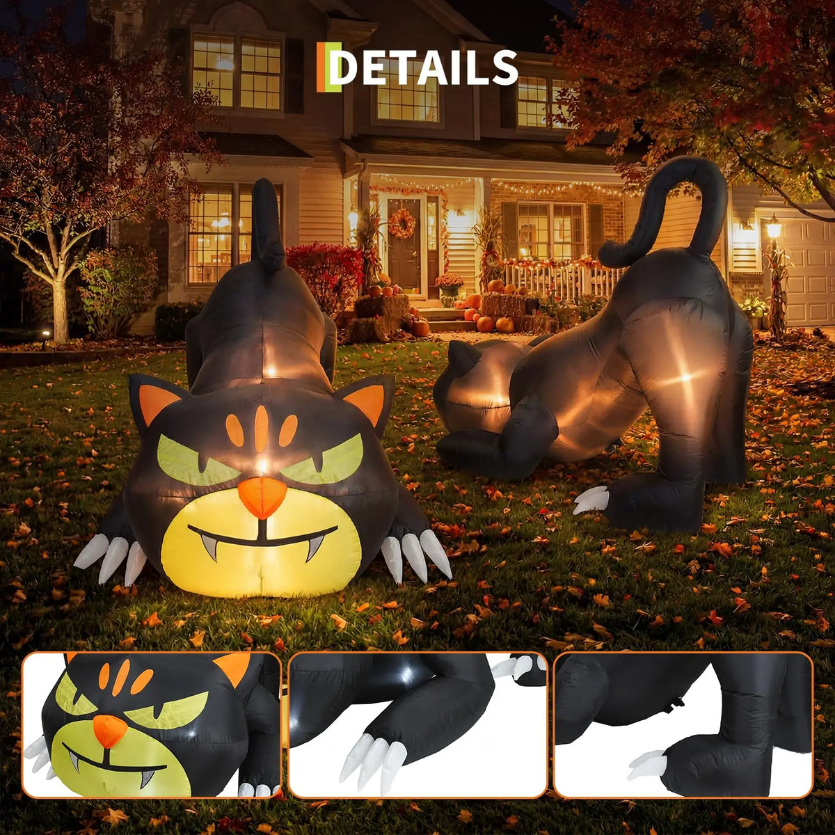 HiMISS Halloween Inflatable Crawling Cat Yard Decor With LED Lights