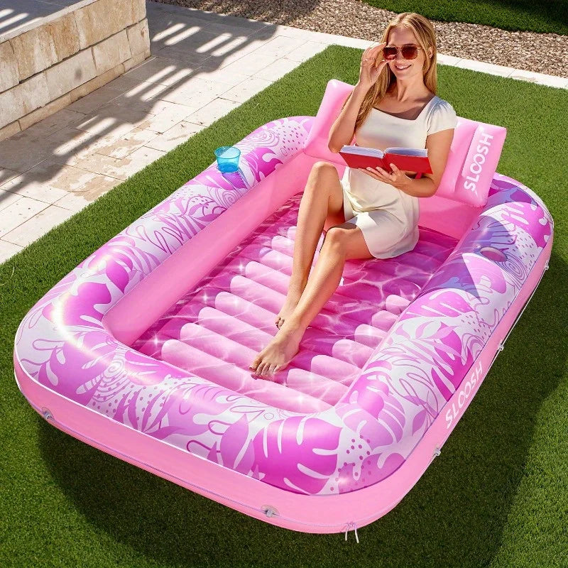 Joyfy Inflatable Tanning Pool Lounger Float With Removable Headrest