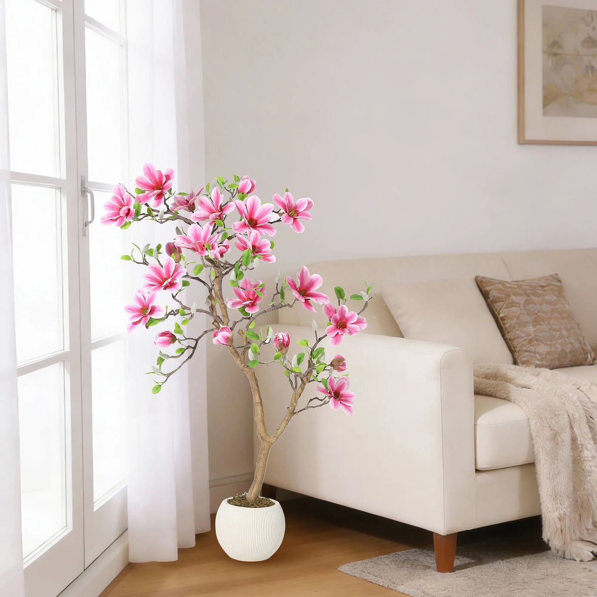 HiMISS Artificial Magnolia Tree for Realistic Indoor Home Decor