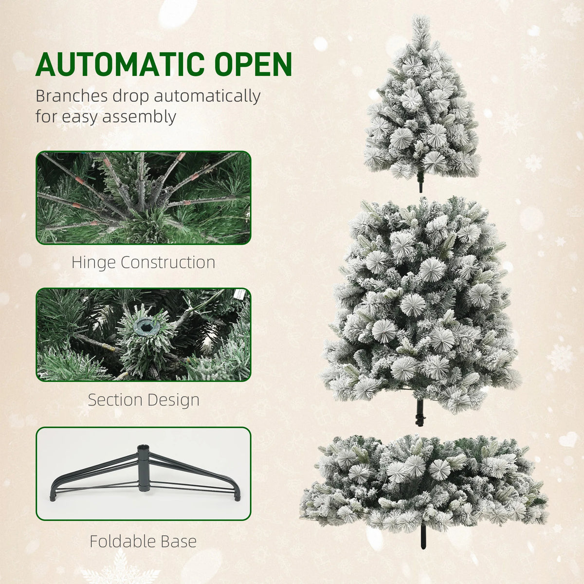 HOMCOM Prelit Flocked Artificial Christmas Tree With Holiday Lights