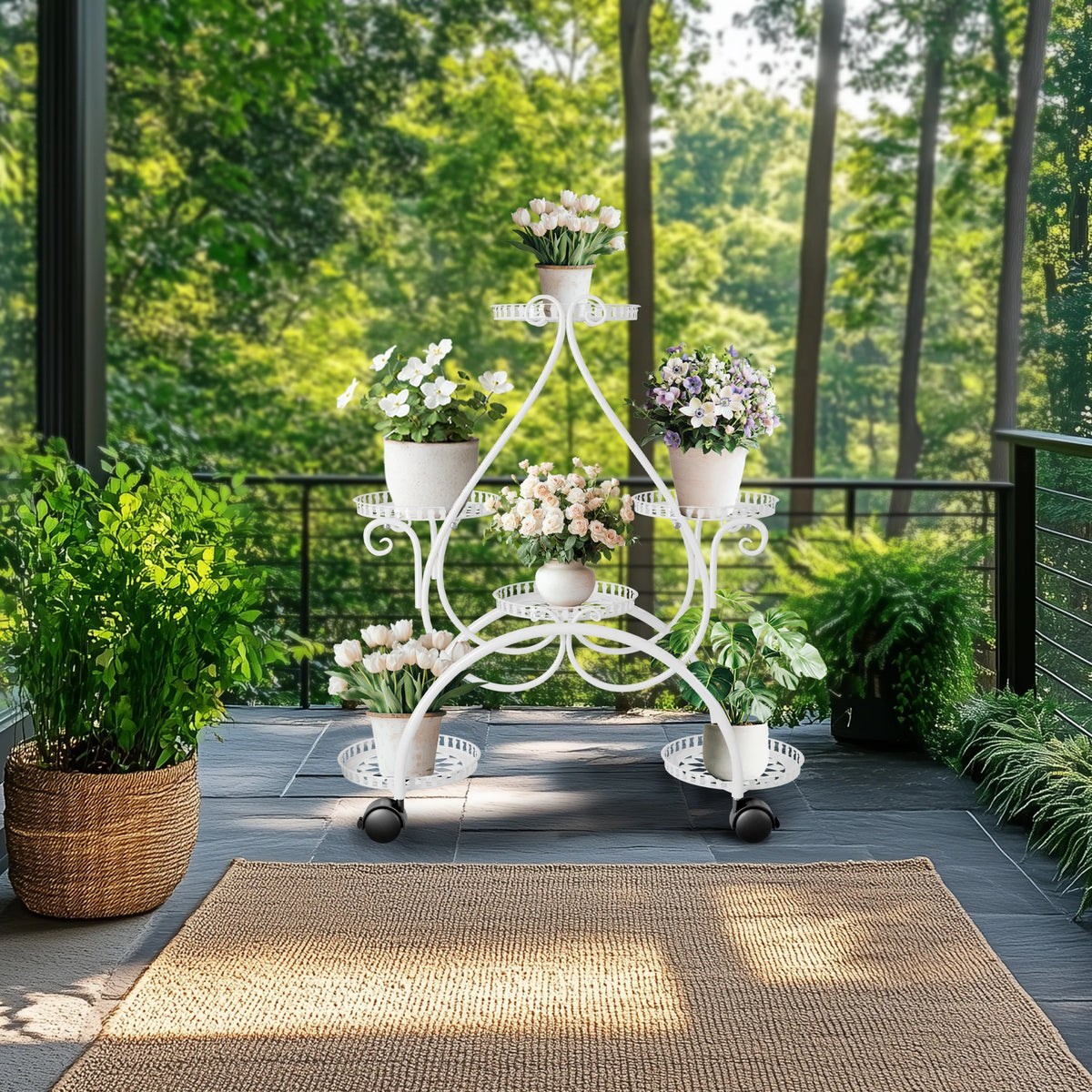 Wisfor Metal Flower Pot Display Stand With Rolling Wheels