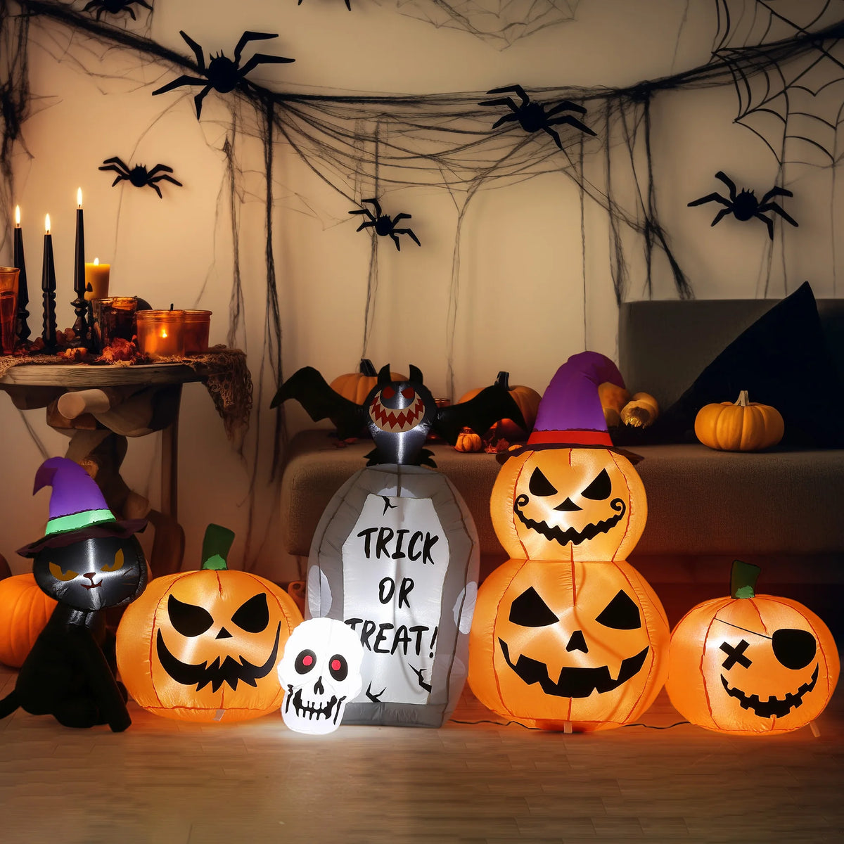 HiMISS Halloween Pumpkin Black Cat Tombstone Inflatable Yard Decoration