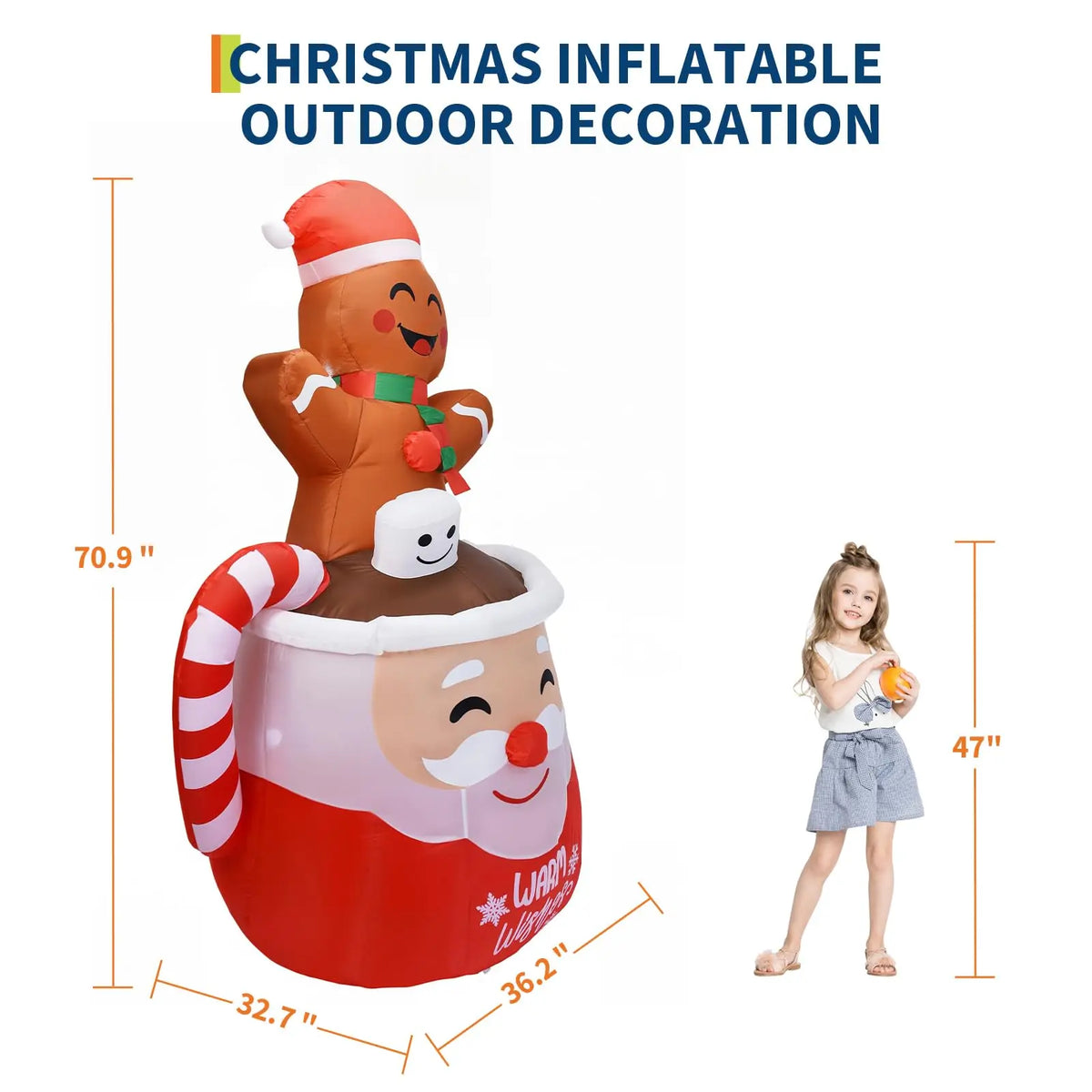 HiMISS Lighted Gingerbread Hot Cocoa Mug Christmas Yard Inflatable