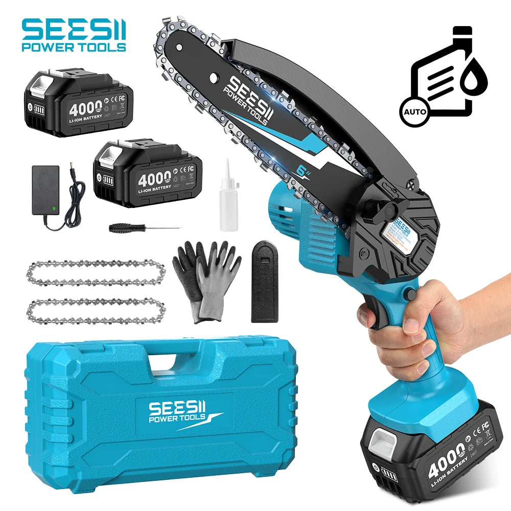 Seesii Cordless Mini Chainsaw Electric Woodworking Garden Pruner